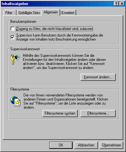 IE5 Content Advisor, General tab