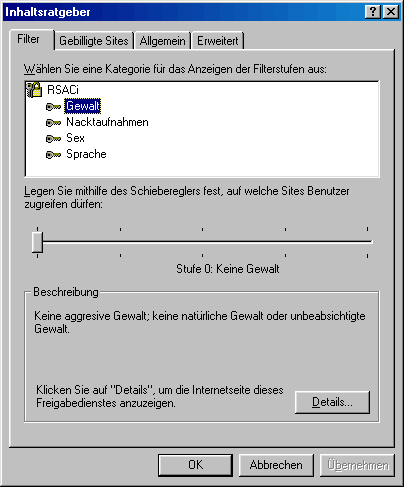 Original RSACi settings page