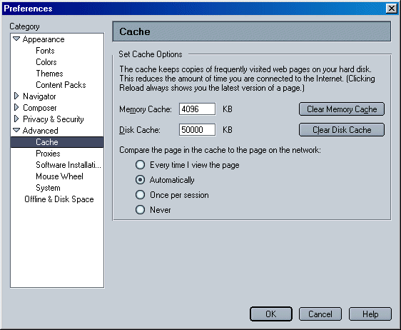 Netscape 6x preferences