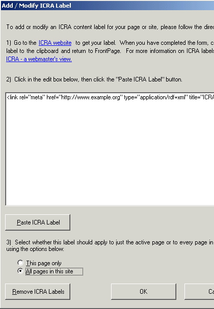 Putting the Link tag on every page with FrontPage ICRA Label tool is easy