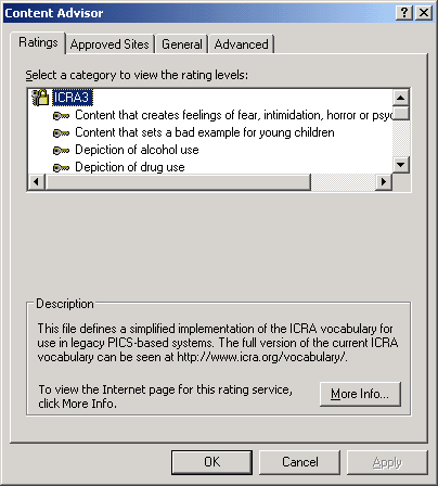 Página de configuración del sistema original RSACi