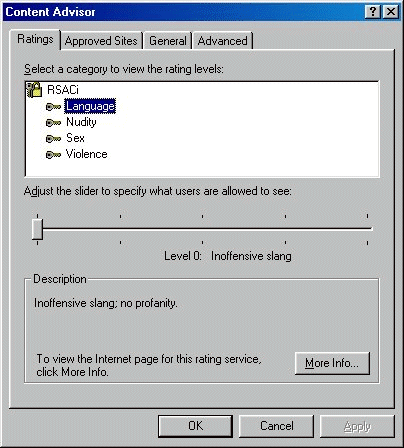 Original RSACi settings page