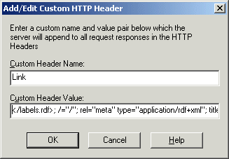 Figure 4 The custom header name and value fields in IIS