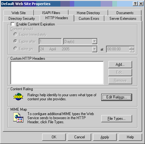 Figure 3 The properties dialogue box in IIS