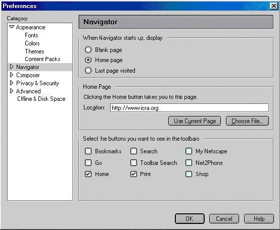 Netscape 6x preferences