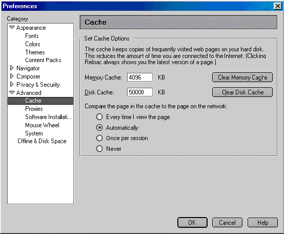 Netscape 6x preferences