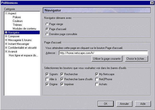 Netscape 6x preferences