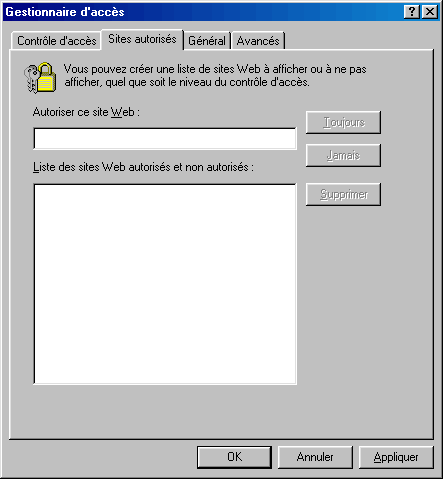 IE5 Content Advisor, Approved Sites tab