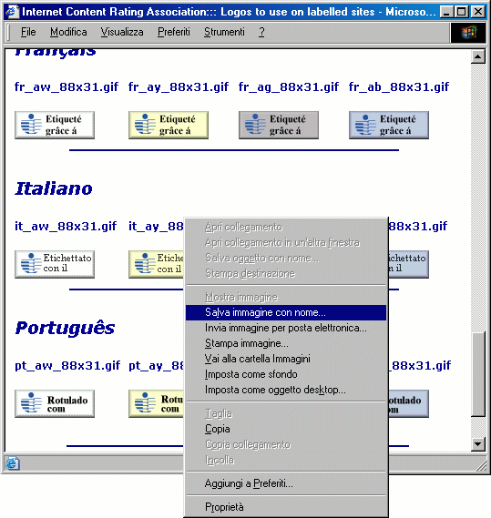 Selezione di un pulsante