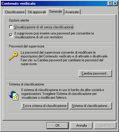 Contenuto verificato di Internet Explorer, scheda Generale