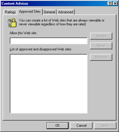 IE5 Content Advisor, Approved Sites tab