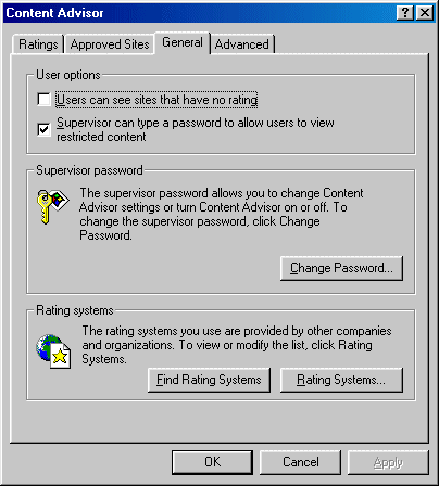 IE5 Content Advisor, General tab