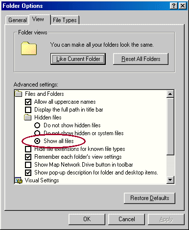 Windows Explorer Folder Options, View Tab